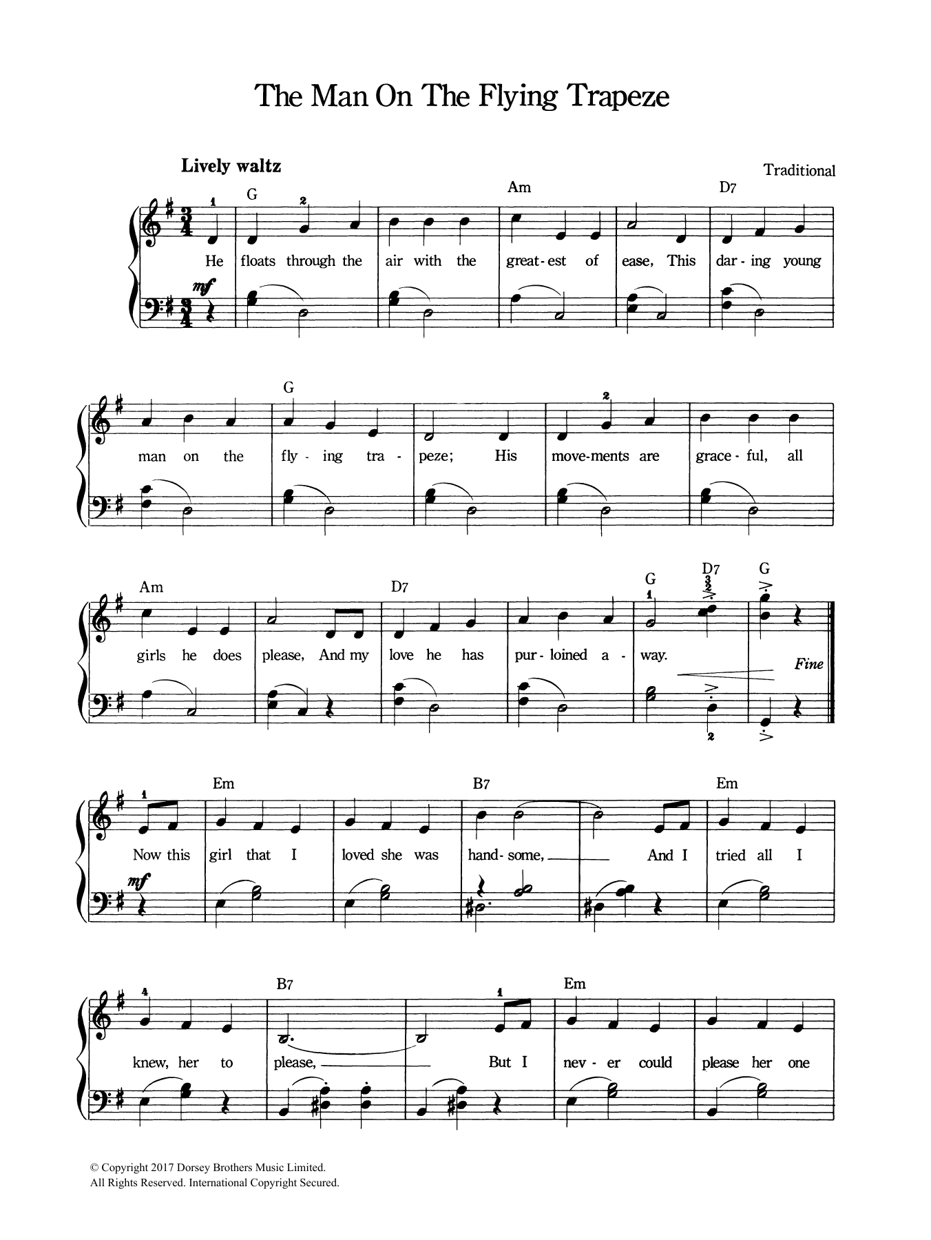 Traditional The Man On The Flying Trapeze sheet music notes and chords arranged for Piano & Vocal
