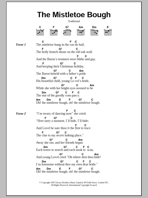 Christmas Carol The Mistletoe Bough sheet music notes and chords arranged for Guitar Chords/Lyrics