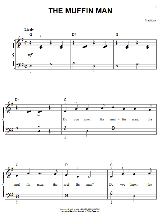Traditional The Muffin Man sheet music notes and chords arranged for Piano, Vocal & Guitar Chords (Right-Hand Melody)