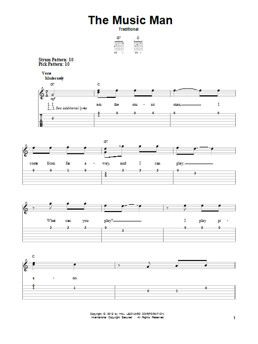 Traditional The Music Man sheet music notes and chords arranged for Easy Guitar Tab