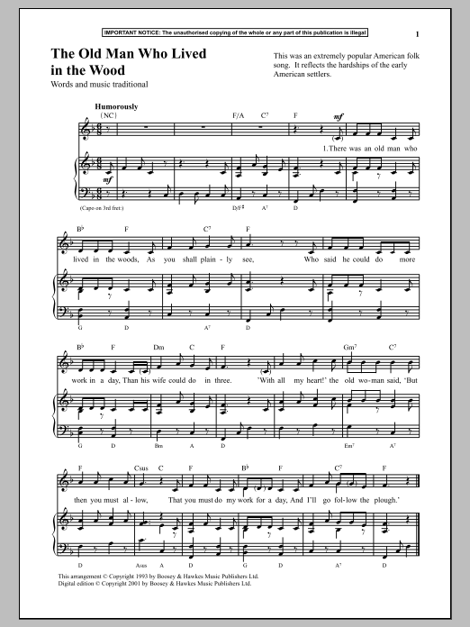 Traditional The Old Man Who Lived In The Wood sheet music notes and chords arranged for Piano & Vocal