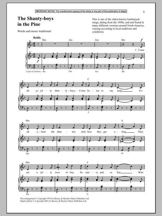 Traditional The Shanty - Boys In The Pine sheet music notes and chords arranged for Piano & Vocal