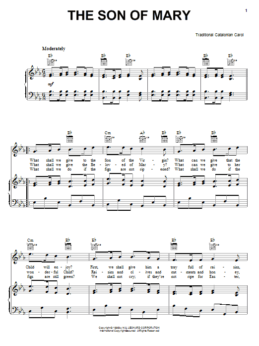 Traditional The Son Of Mary sheet music notes and chords arranged for Piano, Vocal & Guitar Chords (Right-Hand Melody)