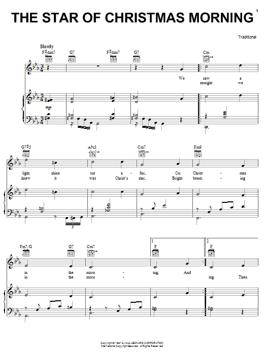 Traditional The Star Of Christmas Morning sheet music notes and chords arranged for Piano, Vocal & Guitar Chords (Right-Hand Melody)