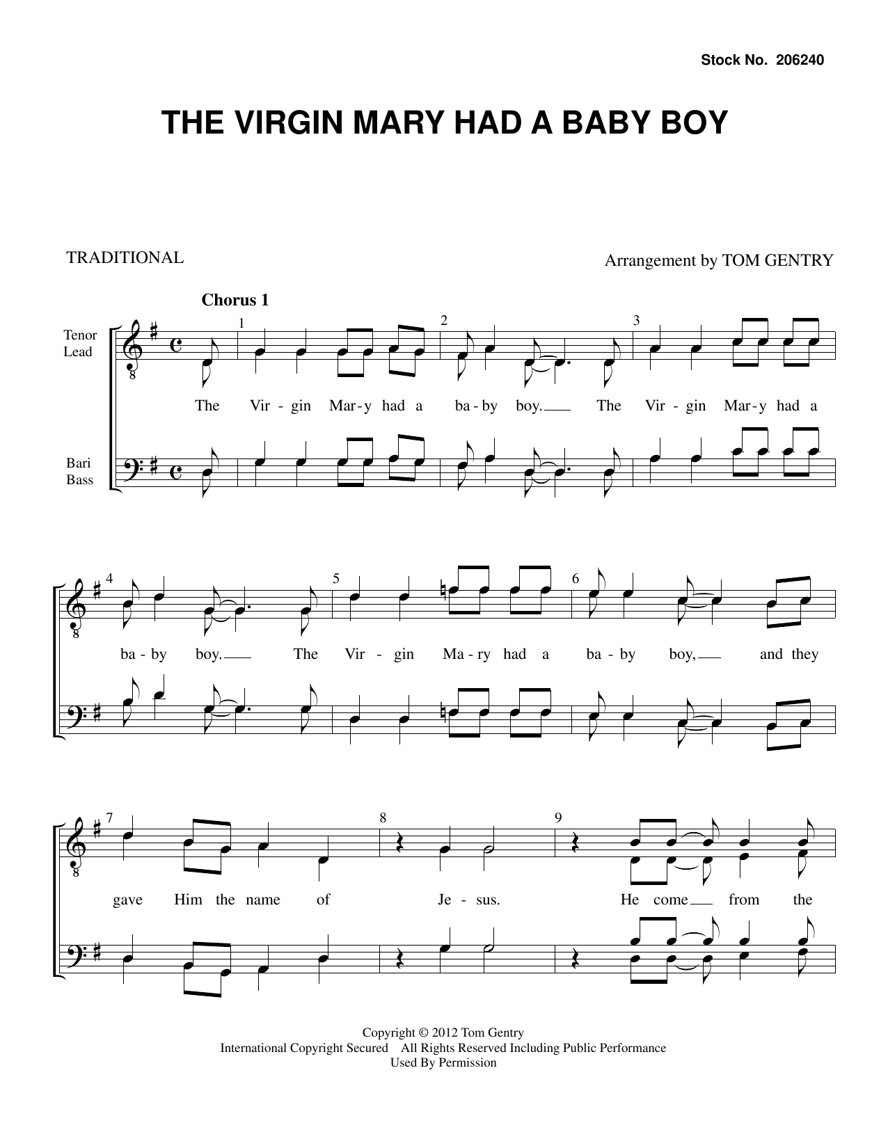 Traditional The Virgin Mary had a Baby Boy (arr. Tom Gentry) sheet music notes and chords arranged for TTBB Choir