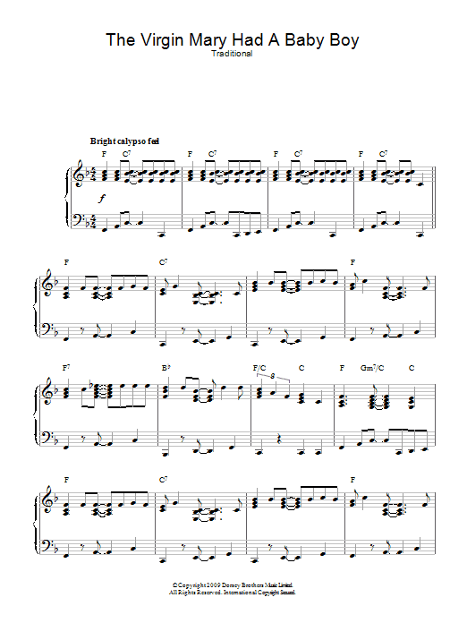 Traditional The Virgin Mary Had A Baby Boy sheet music notes and chords arranged for Piano Solo