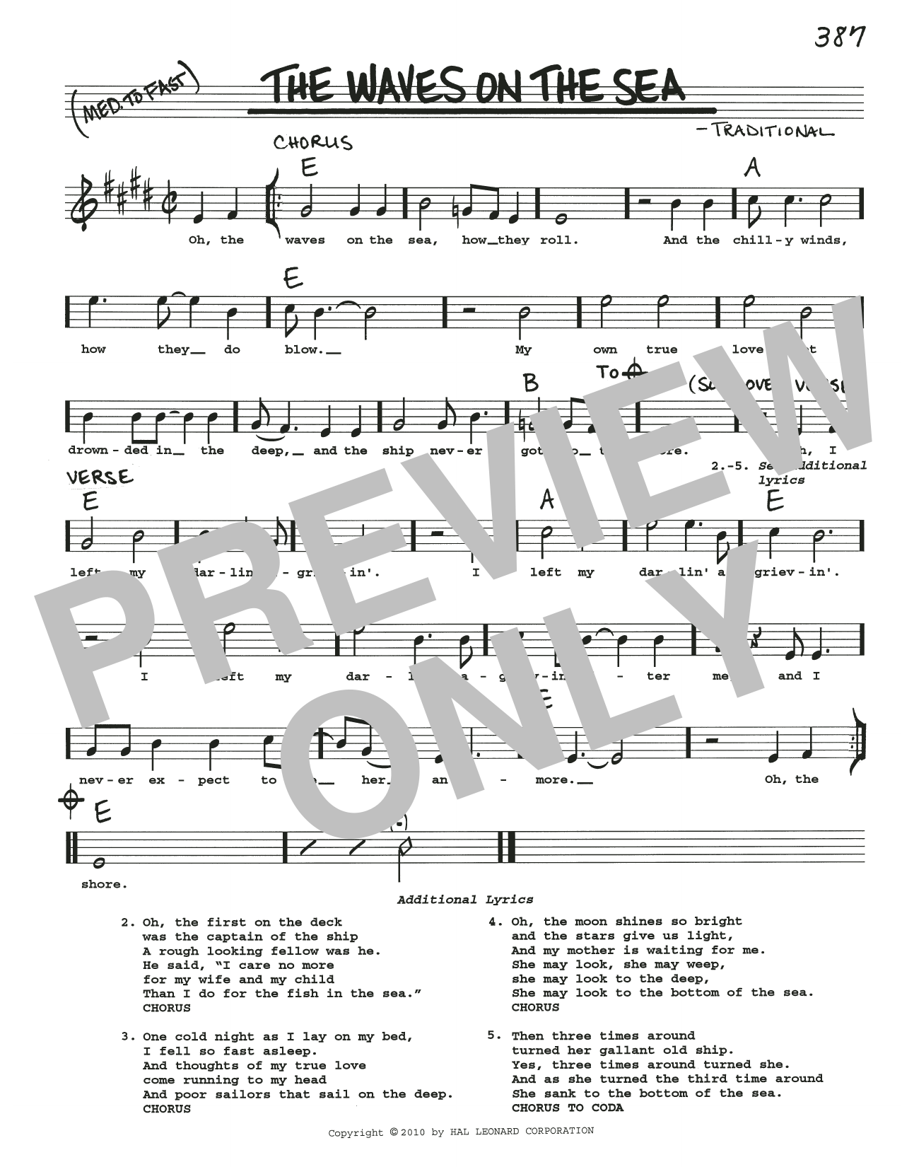 Traditional The Waves On The Sea sheet music notes and chords arranged for Real Book – Melody, Lyrics & Chords