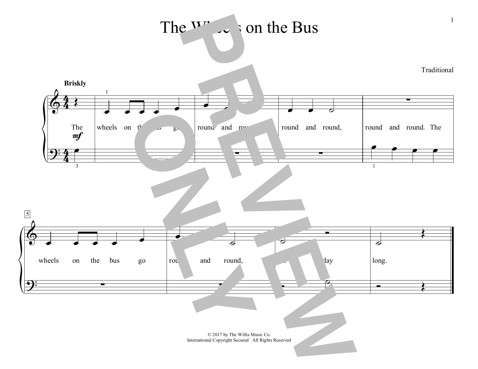 Traditional The Wheels On The Bus (arr. Christopher Hussey) sheet music notes and chords arranged for Educational Piano