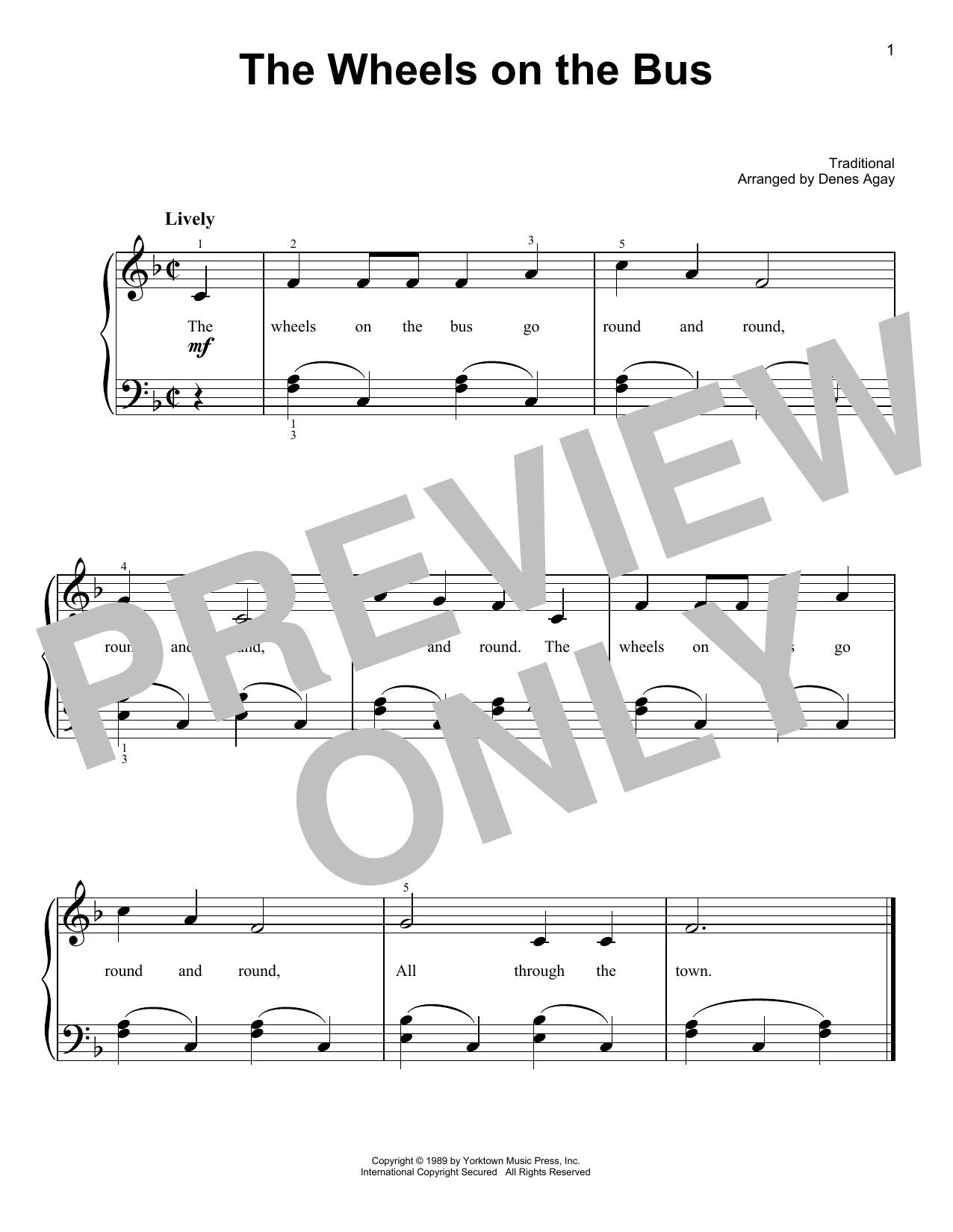 Traditional The Wheels On The Bus (arr. Denes Agay) sheet music notes and chords arranged for Easy Piano