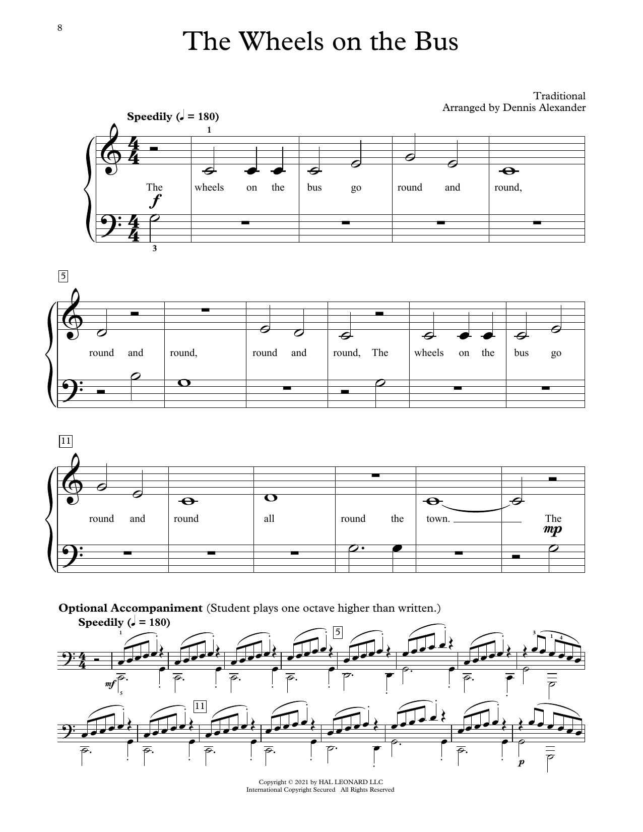 Traditional The Wheels On The Bus (arr. Dennis Alexander) sheet music notes and chords arranged for Educational Piano