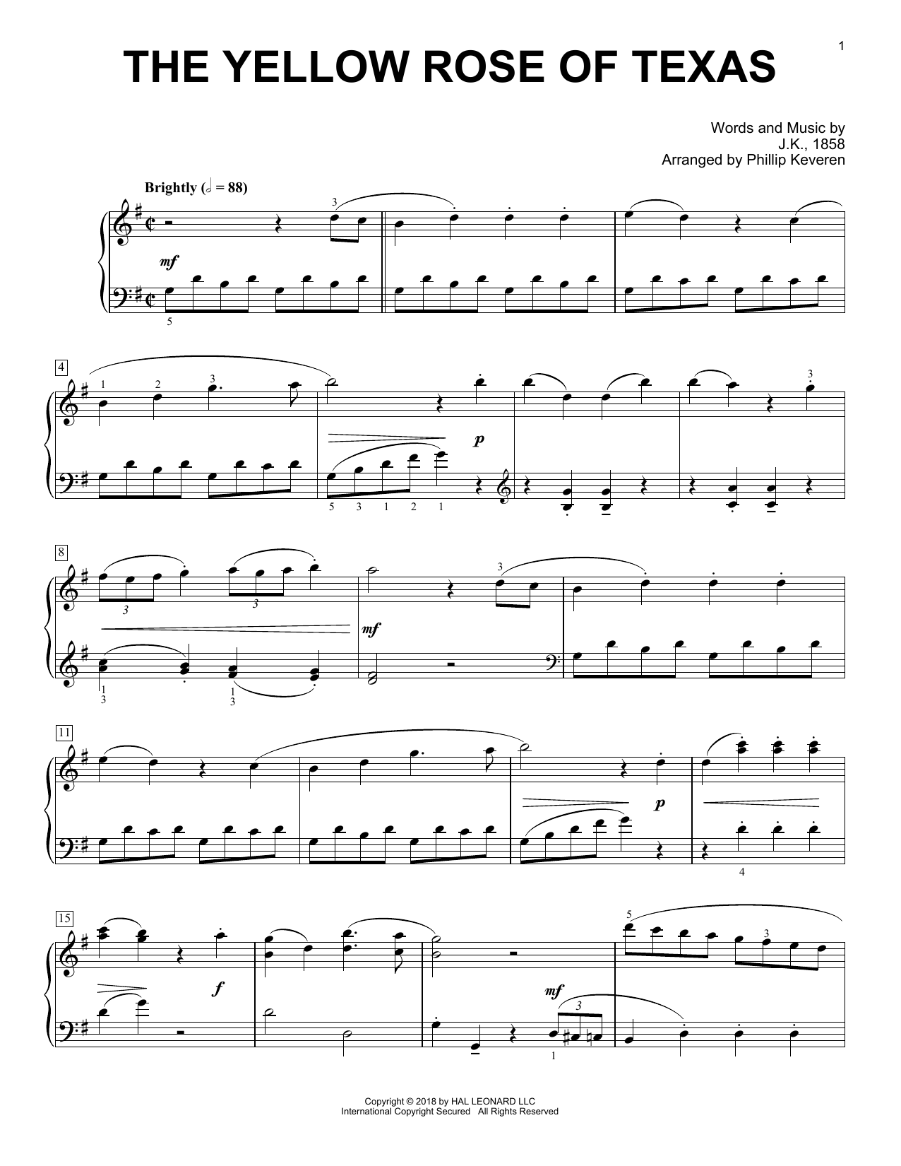 Traditional The Yellow Rose Of Texas [Classical version] (arr. Phillip Keveren) sheet music notes and chords arranged for Piano Solo