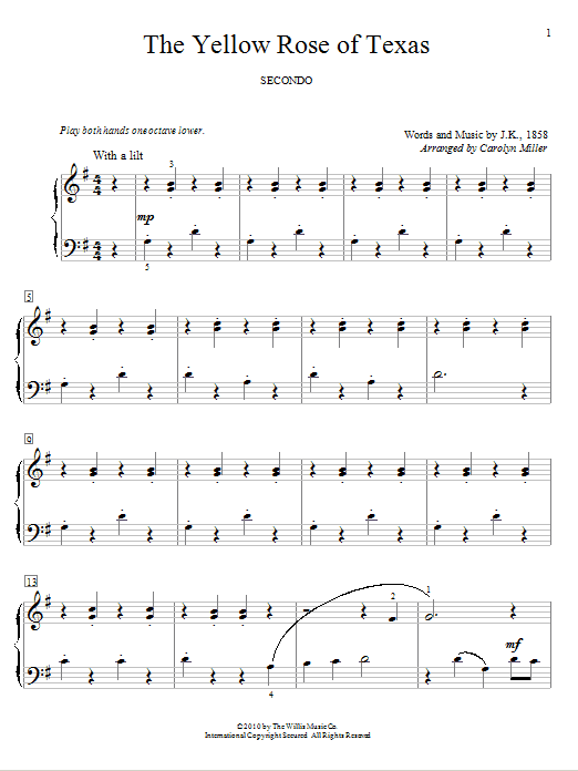Traditional The Yellow Rose Of Texas sheet music notes and chords arranged for Guitar Chords/Lyrics