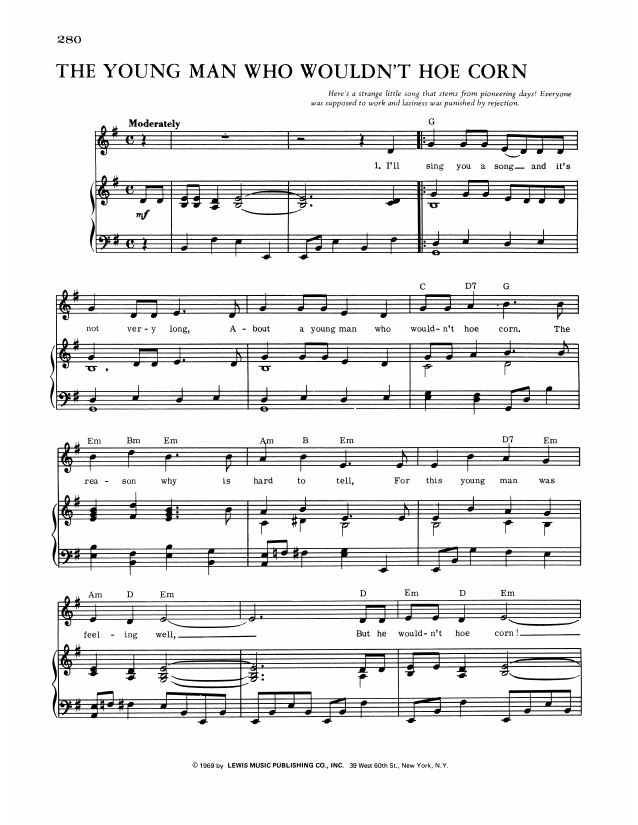 Traditional The Young Man Who Wouldn't Hoe Corn sheet music notes and chords arranged for Piano, Vocal & Guitar Chords (Right-Hand Melody)