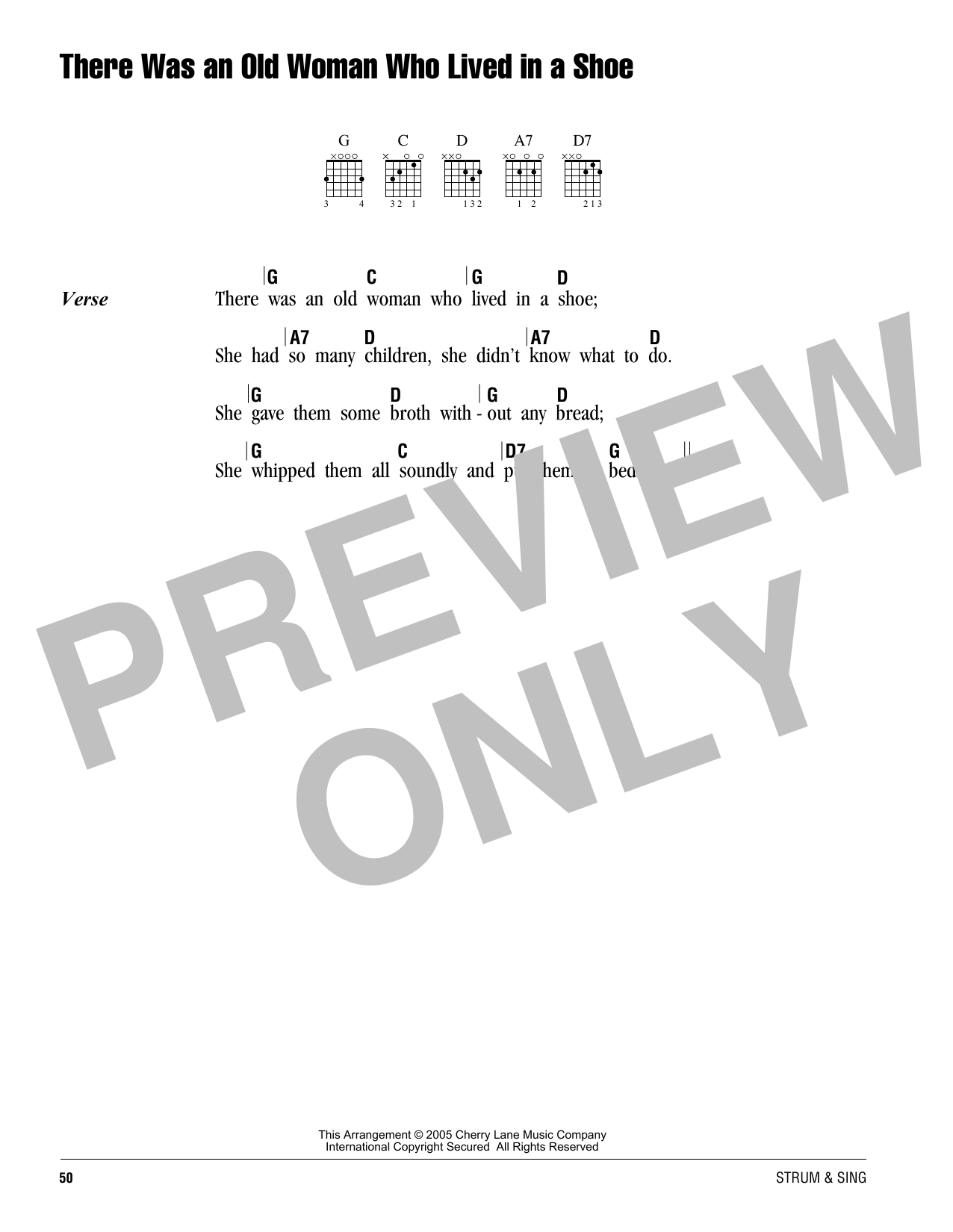 Traditional There Was An Old Woman Who Lived In A Shoe sheet music notes and chords arranged for Guitar Chords/Lyrics