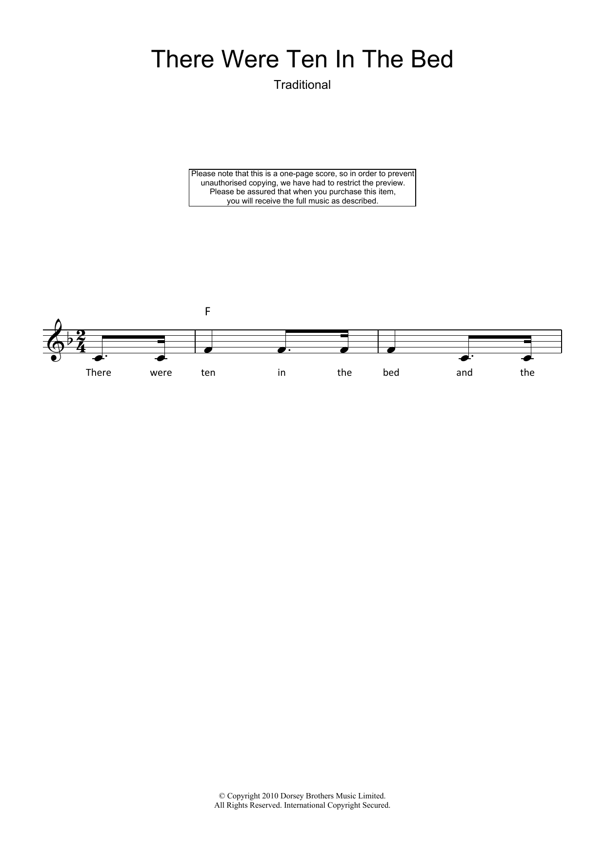 Traditional There Were Ten In The Bed sheet music notes and chords arranged for Lead Sheet / Fake Book