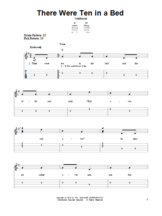 Traditional There Were Ten In A Bed sheet music notes and chords arranged for Easy Guitar Tab