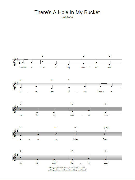 Traditional There's A Hole In My Bucket sheet music notes and chords arranged for Guitar Chords/Lyrics