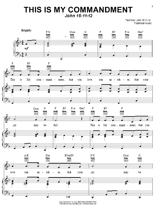 Traditional This Is My Commandment sheet music notes and chords arranged for Piano, Vocal & Guitar Chords (Right-Hand Melody)