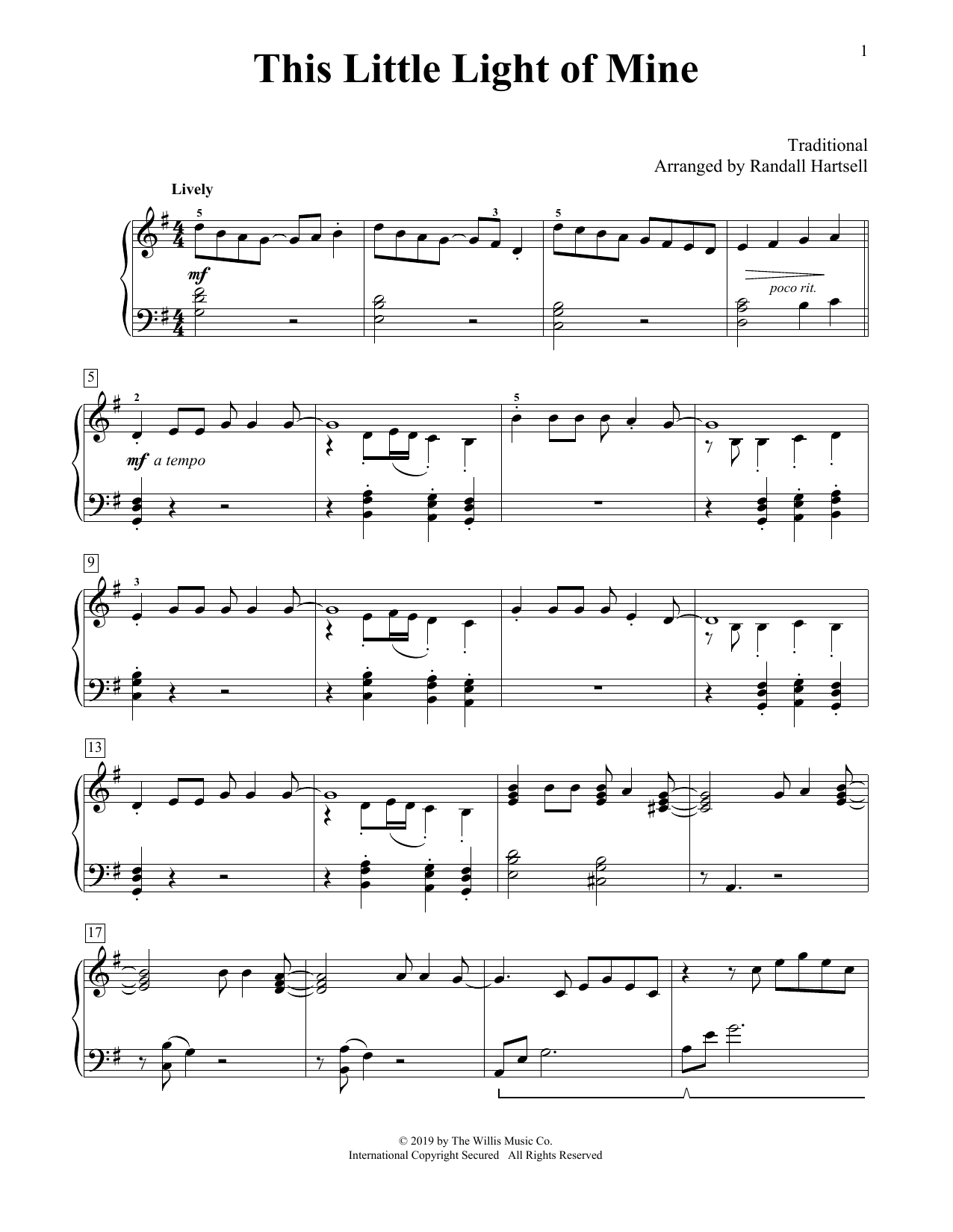 Traditional This Little Light Of Mine (arr. Randall Hartsell) sheet music notes and chords arranged for Educational Piano