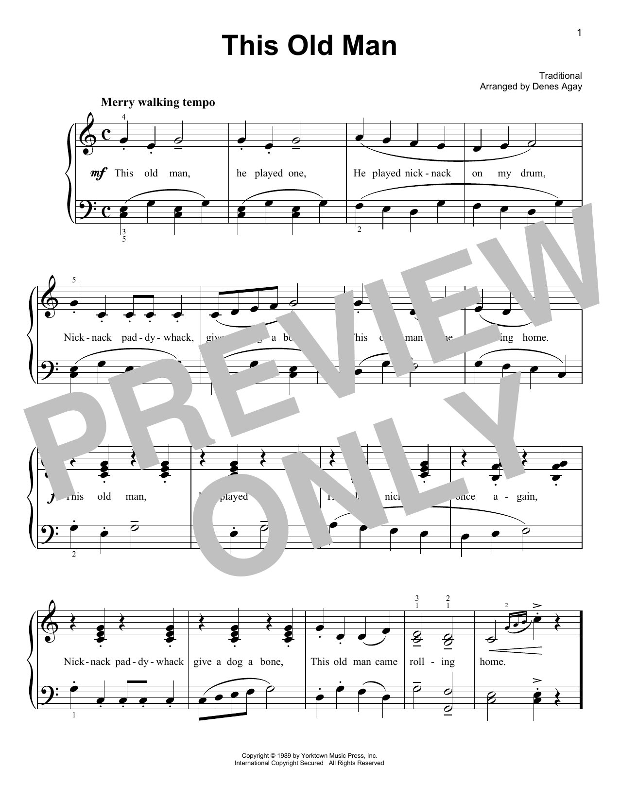 Traditional This Old Man (arr. Denes Agay) sheet music notes and chords arranged for Easy Piano