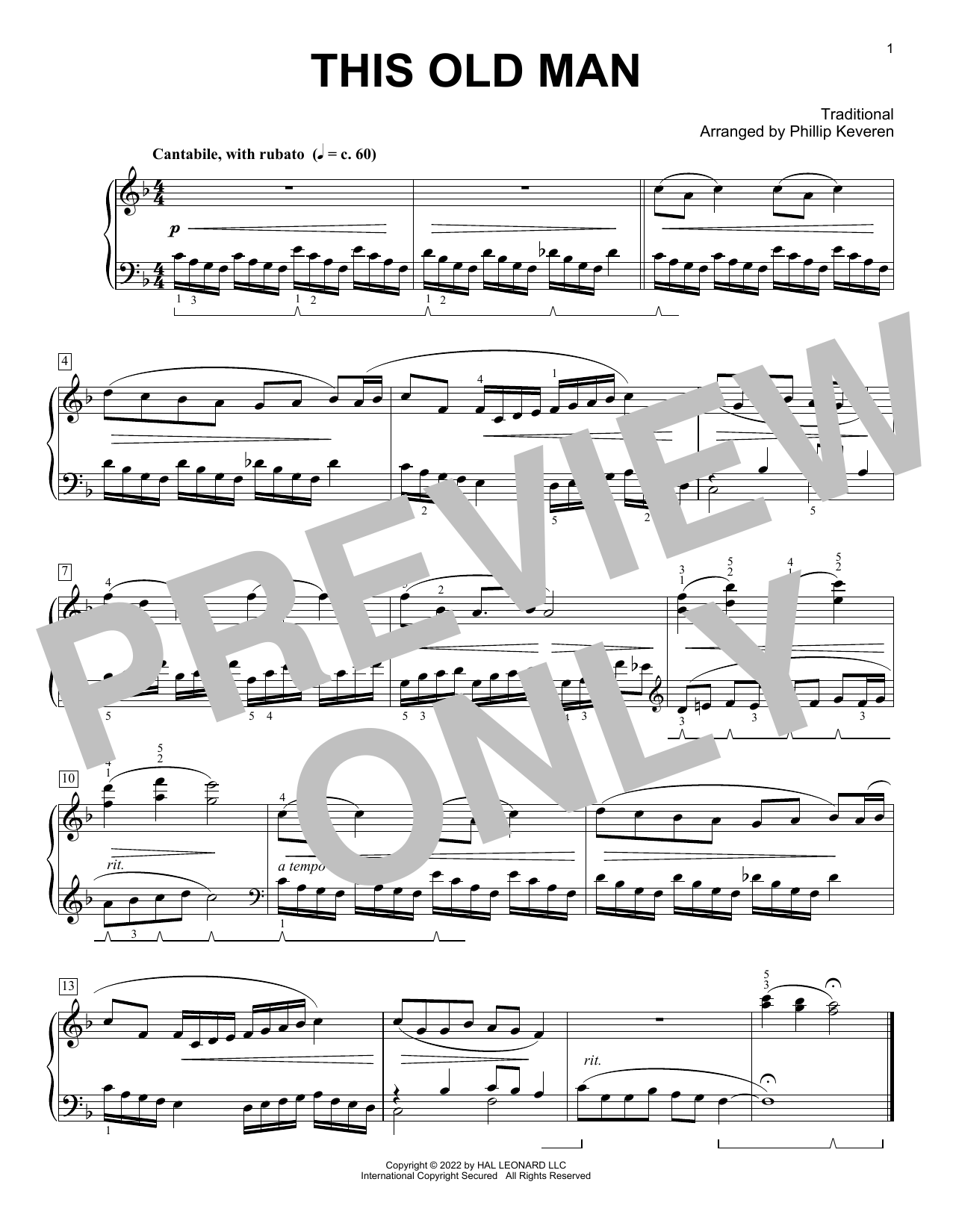Traditional This Old Man (arr. Phillip Keveren) sheet music notes and chords arranged for Piano Solo
