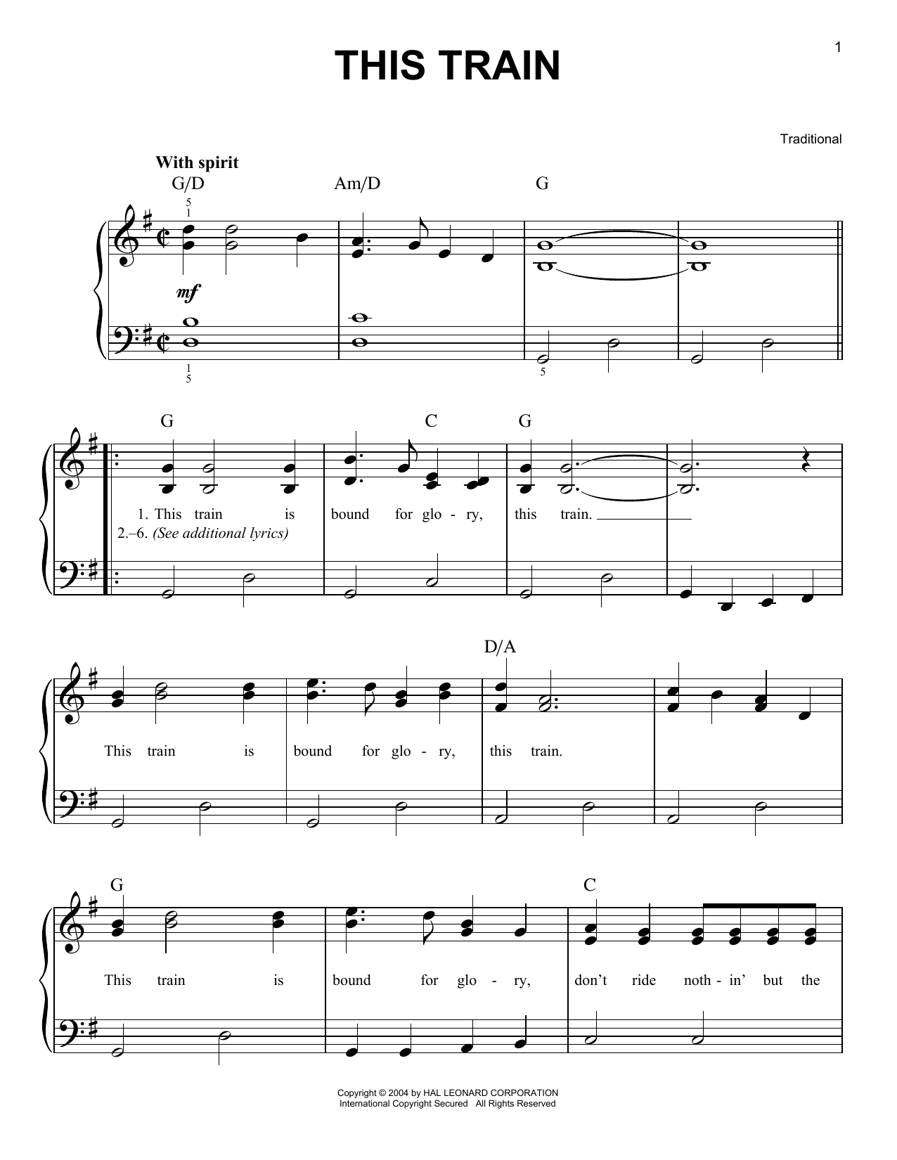 Traditional This Train sheet music notes and chords arranged for Guitar Chords/Lyrics