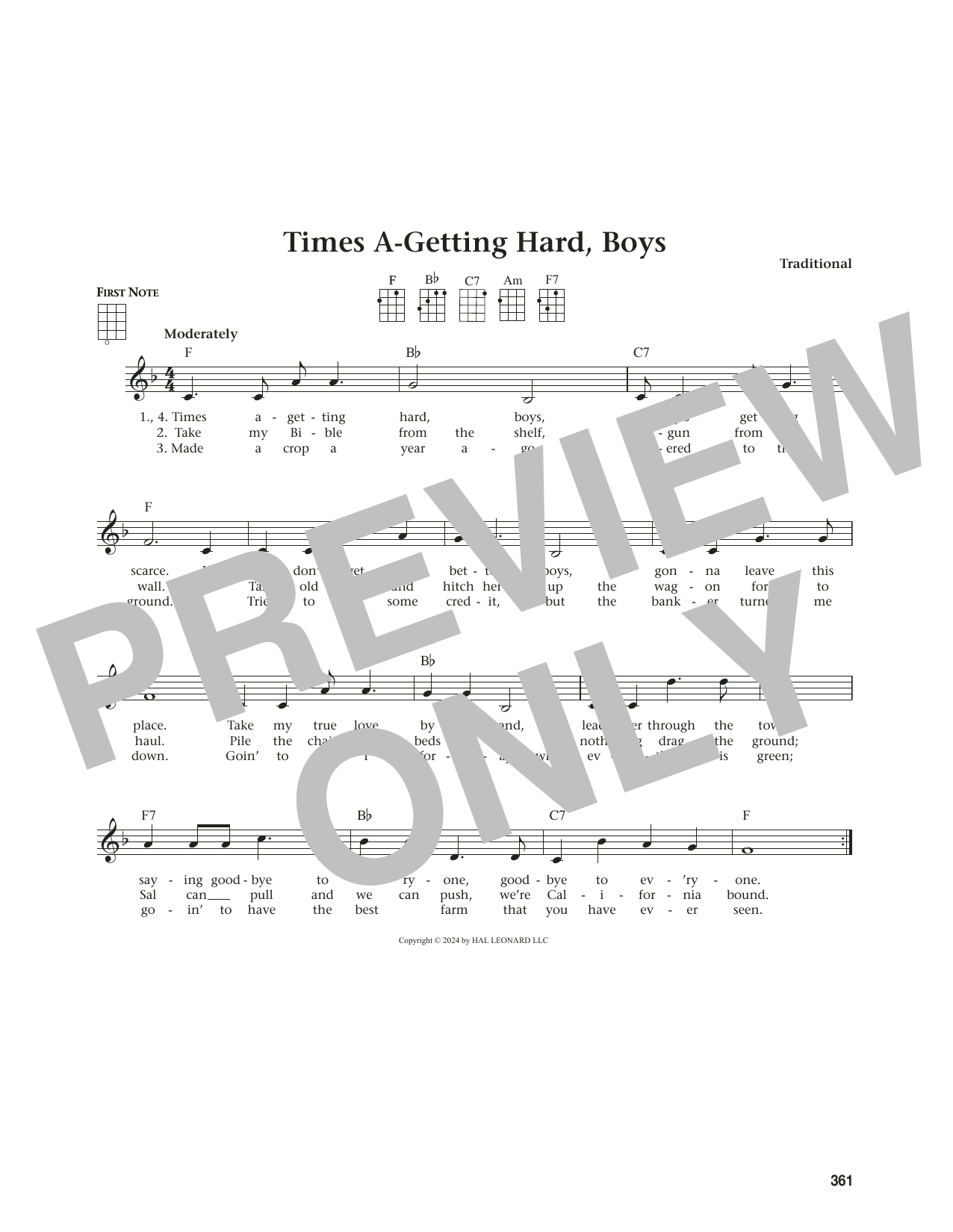 Traditional Times A-Getting Hard, Boys (from The Daily Ukulele) (arr. Jim Beloff) sheet music notes and chords arranged for Ukulele