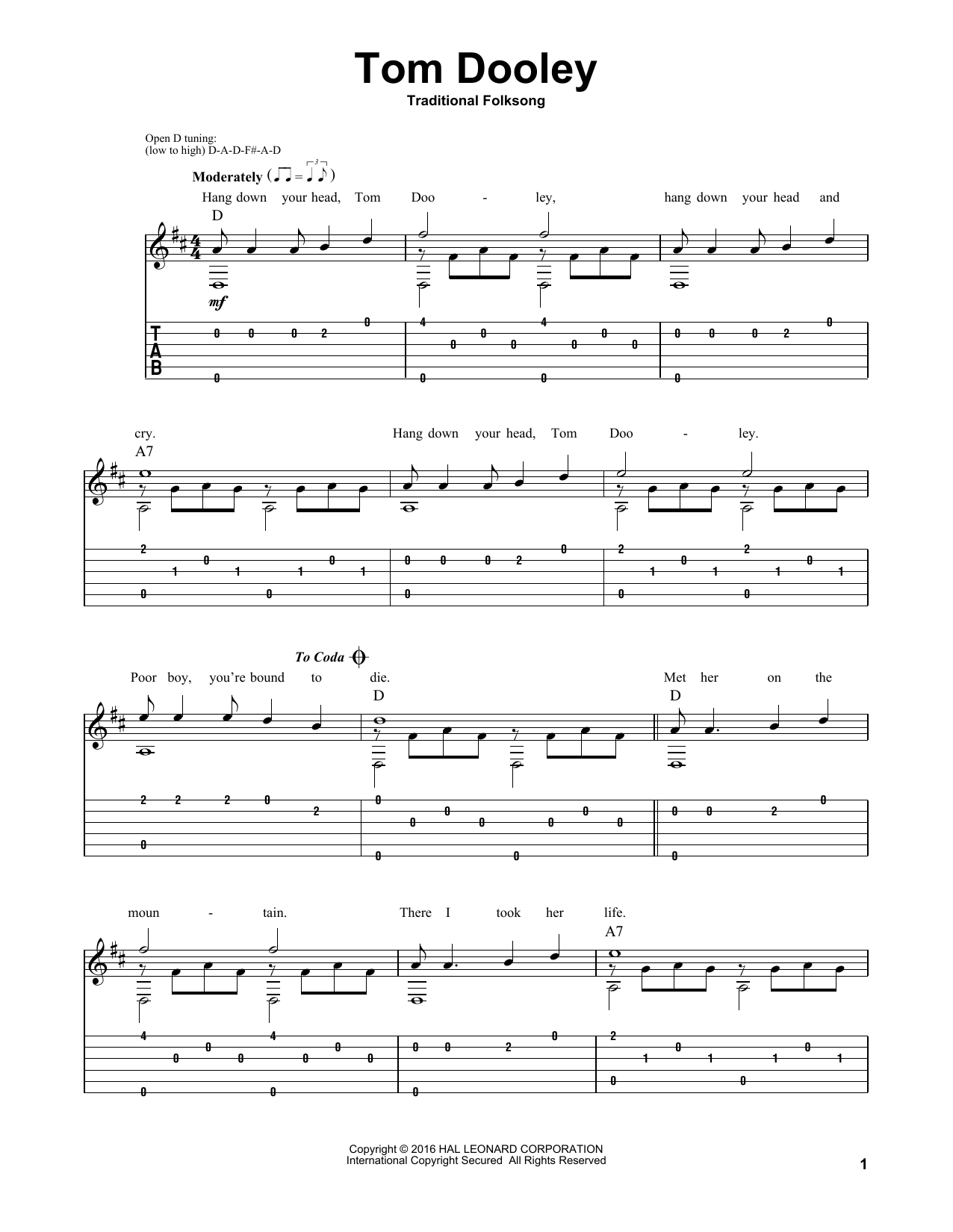 Mark Phillips Tom Dooley sheet music notes and chords arranged for Solo Guitar