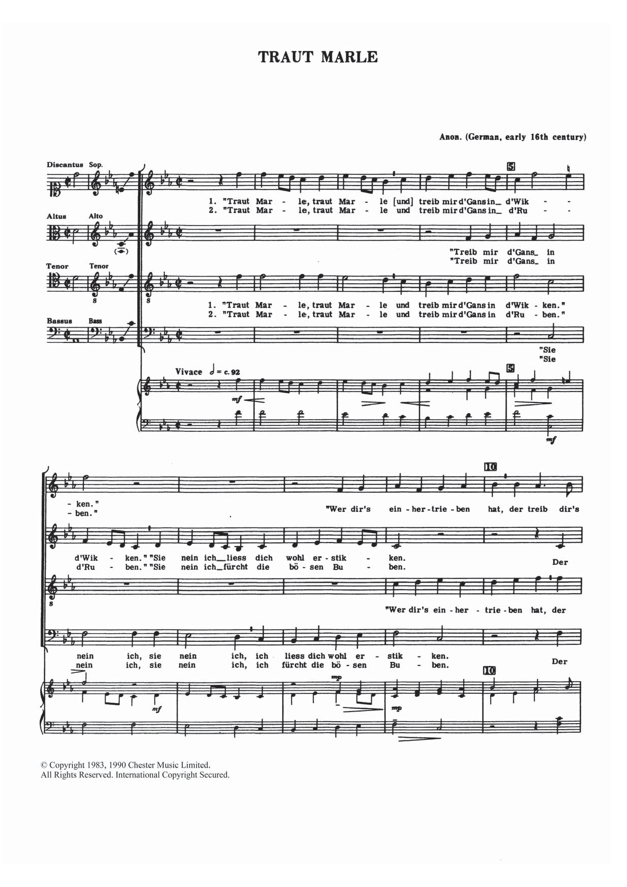 Traditional Traut Marle sheet music notes and chords arranged for SATB Choir