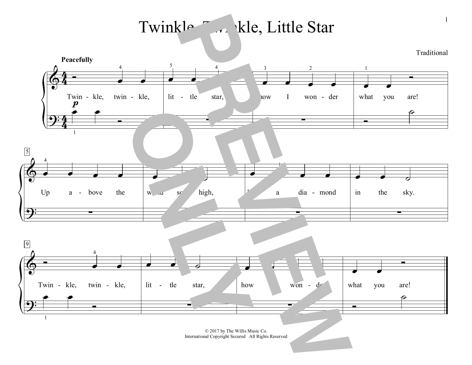 Traditional Twinkle, Twinkle, Little Star (arr. Christopher Hussey) sheet music notes and chords arranged for Educational Piano