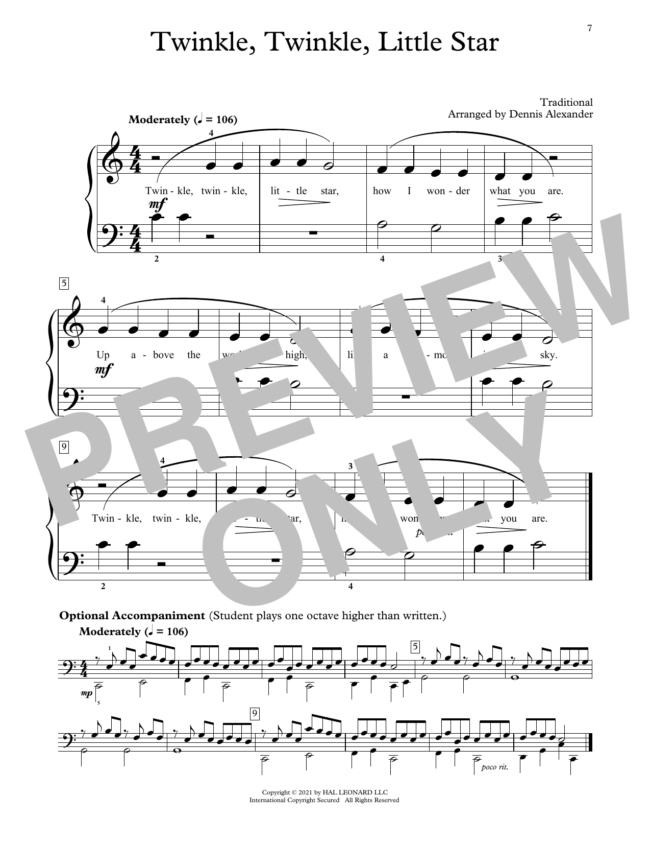 Traditional Twinkle, Twinkle Little Star (arr. Dennis Alexander) sheet music notes and chords arranged for Educational Piano