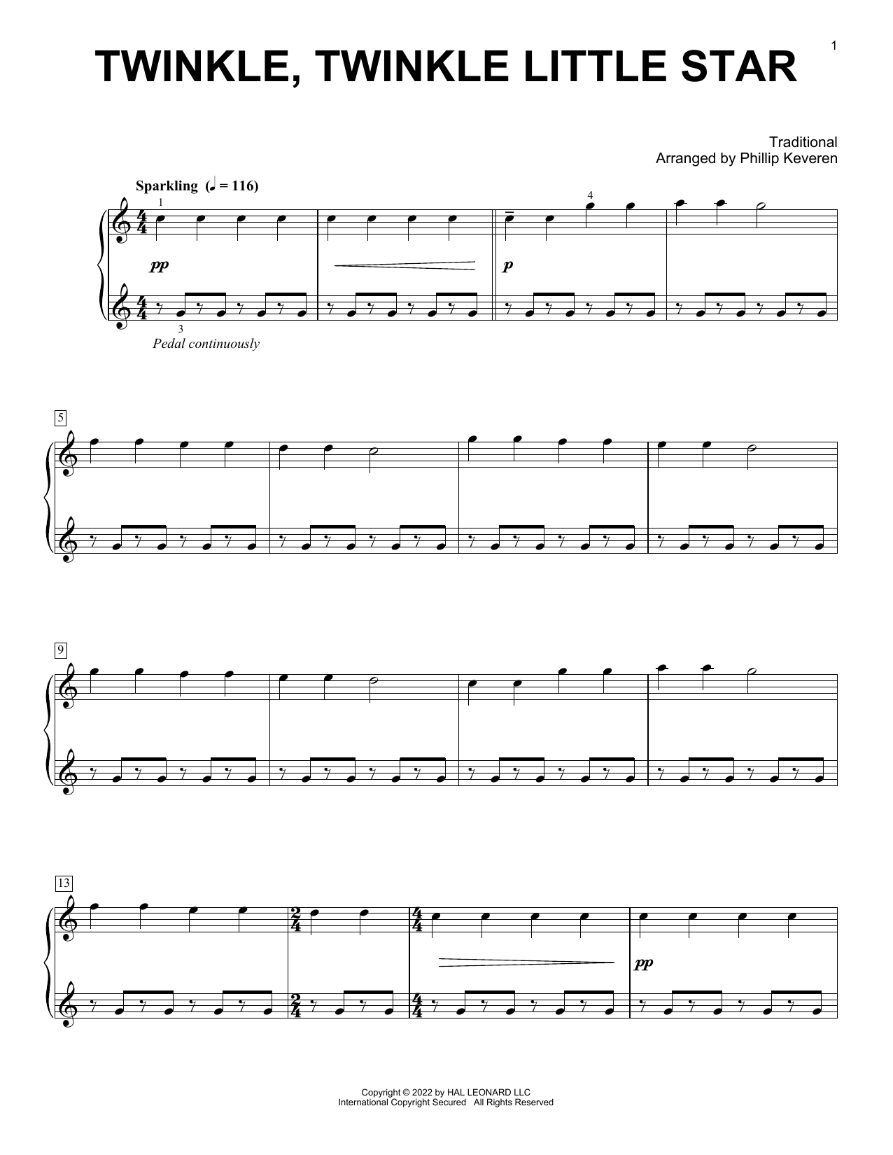 Traditional Twinkle, Twinkle Little Star (arr. Phillip Keveren) sheet music notes and chords arranged for Piano Solo