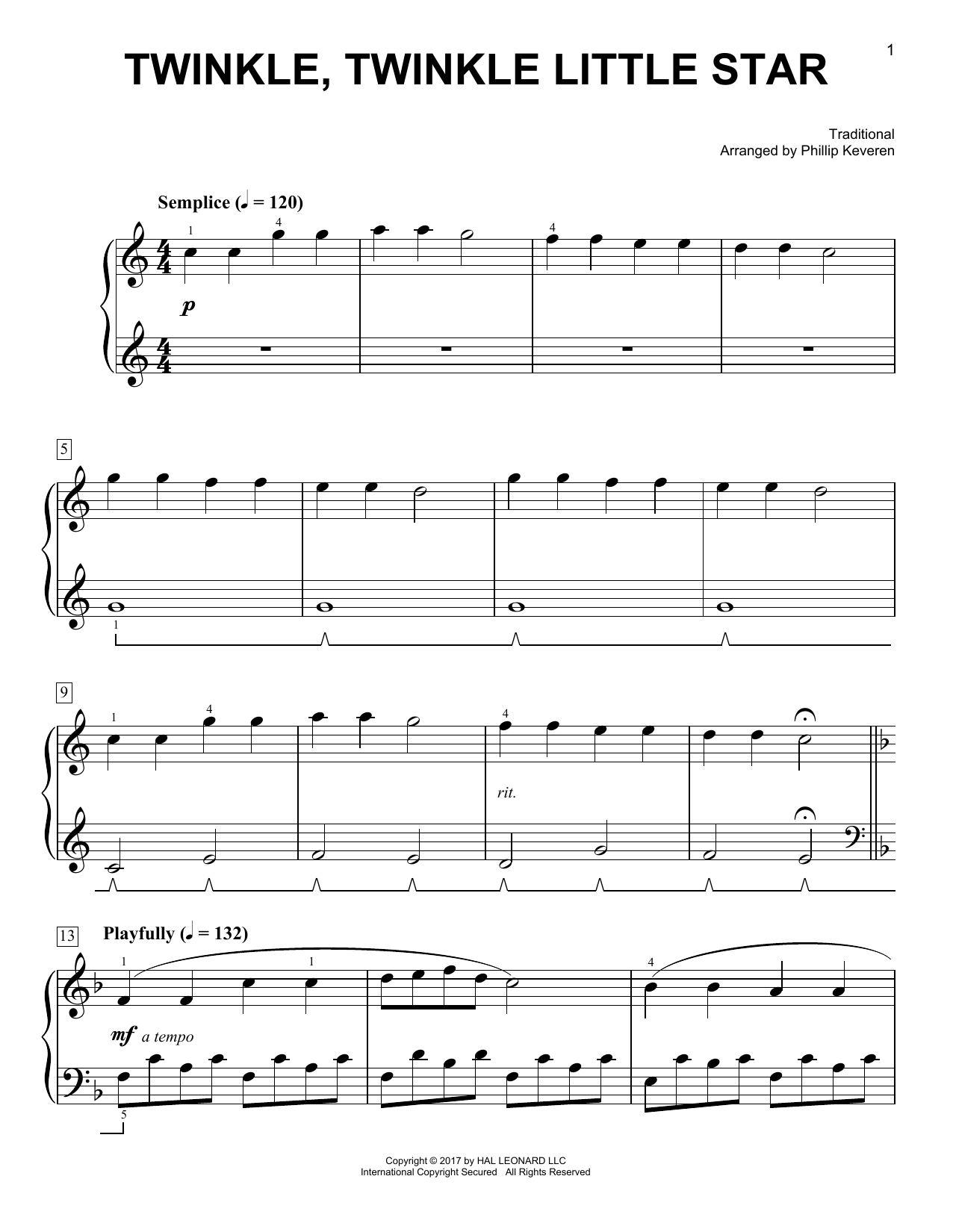 Traditional Twinkle, Twinkle Little Star [Classical version] (arr. Phillip Keveren) sheet music notes and chords arranged for Easy Piano