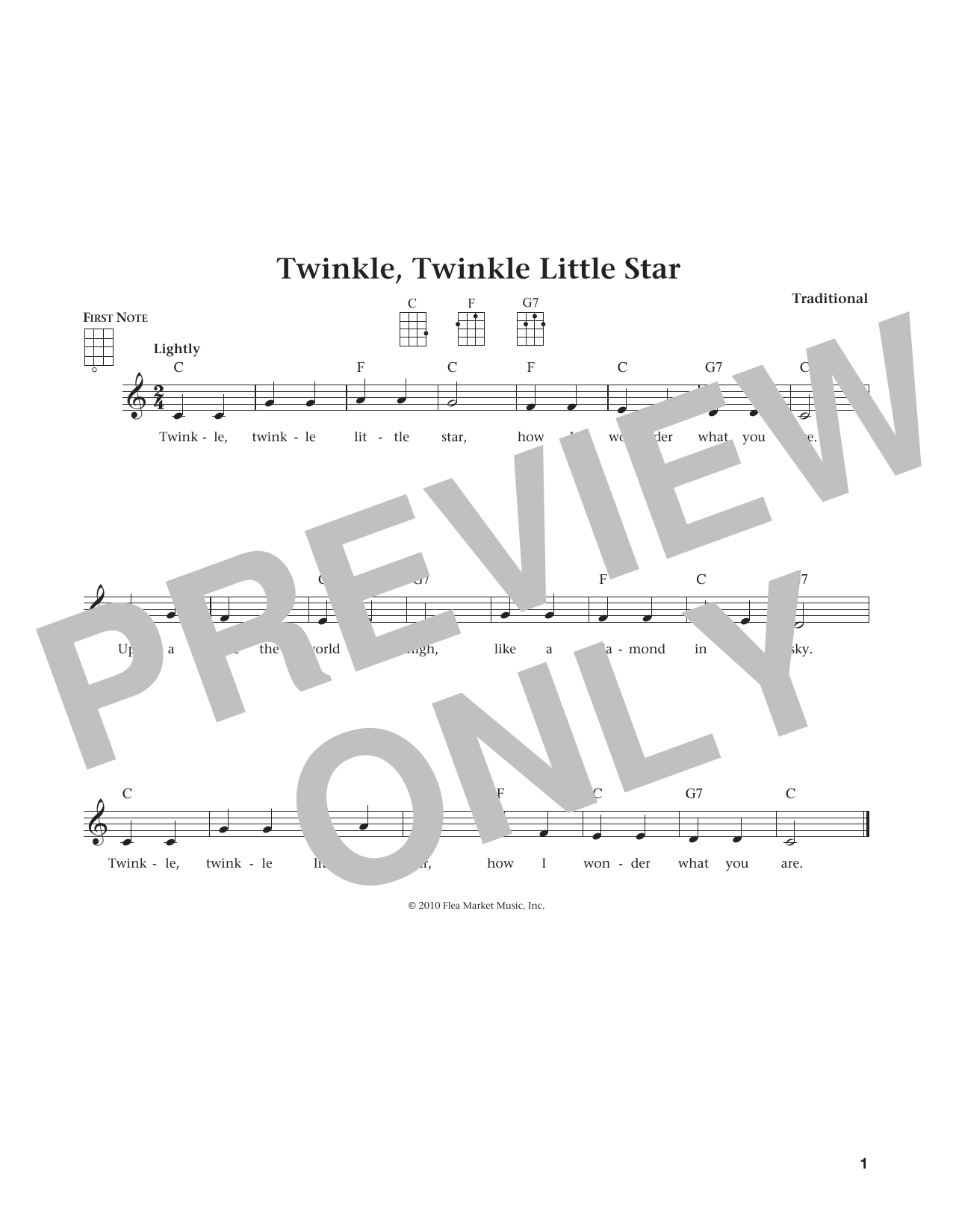 Traditional Twinkle, Twinkle Little Star (from The Daily Ukulele) (arr. Liz and Jim Beloff) sheet music notes and chords arranged for Ukulele