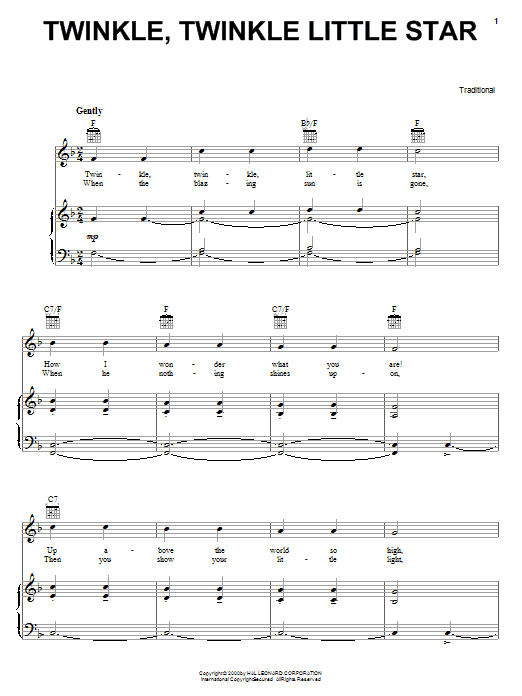 Traditional Twinkle, Twinkle Little Star sheet music notes and chords arranged for Lead Sheet / Fake Book