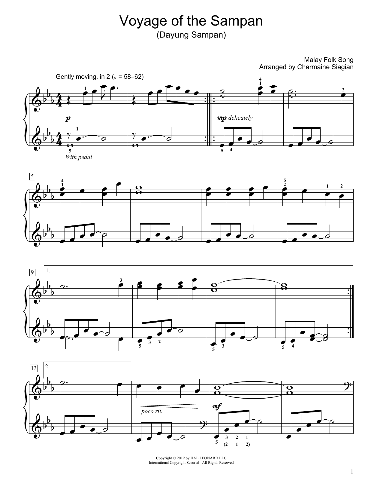 Traditional Voyage Of The Sampan (Dayung Sampan) (arr. Charmaine Siagian) sheet music notes and chords arranged for Educational Piano