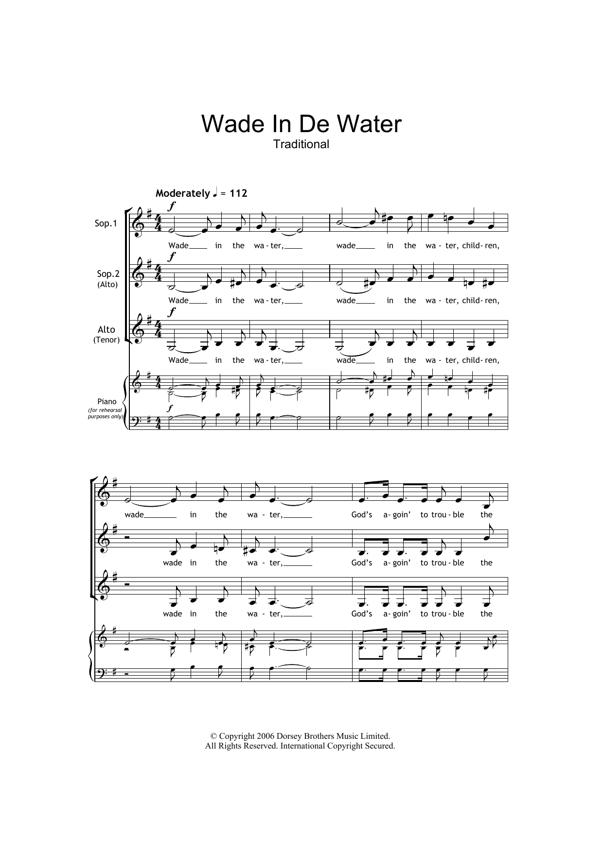 Traditional Wade In The Water (arr. Barrie Carson Turner) sheet music notes and chords arranged for SSA Choir