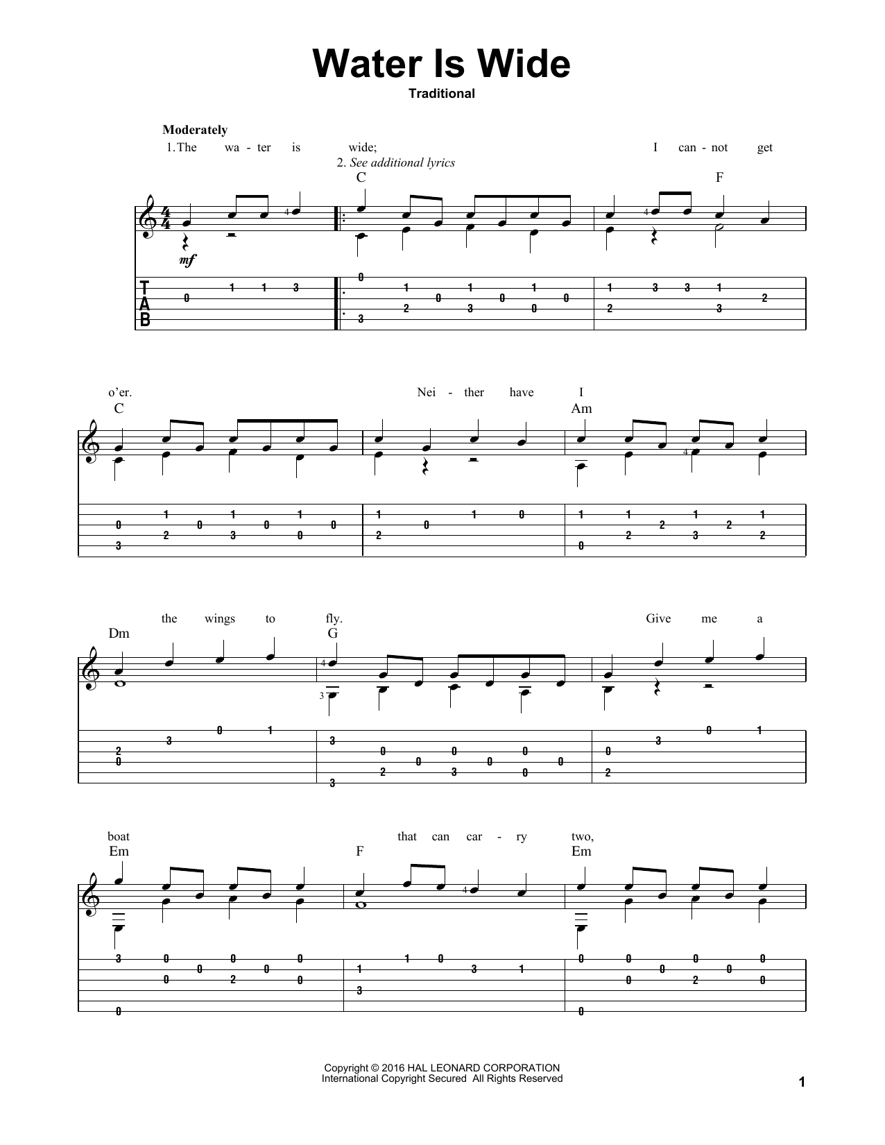 Traditional Water Is Wide (arr. Mark Phillips) sheet music notes and chords arranged for Solo Guitar