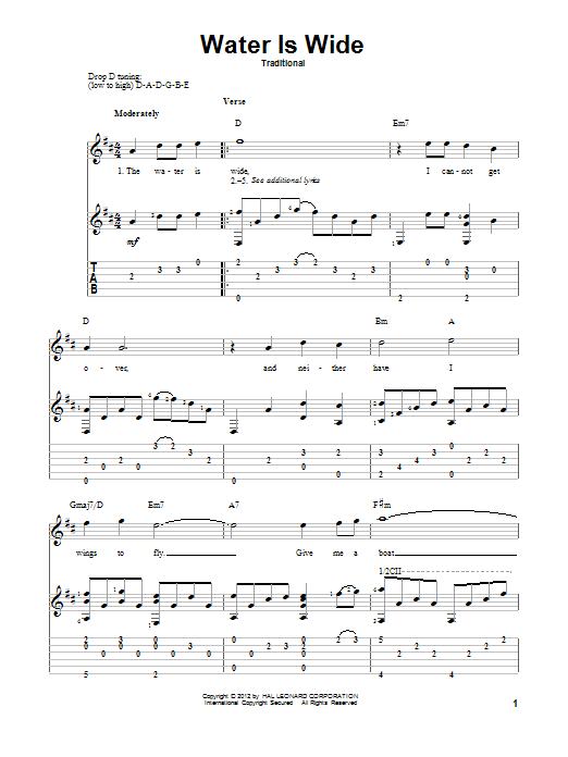 Traditional Water Is Wide sheet music notes and chords arranged for Solo Guitar