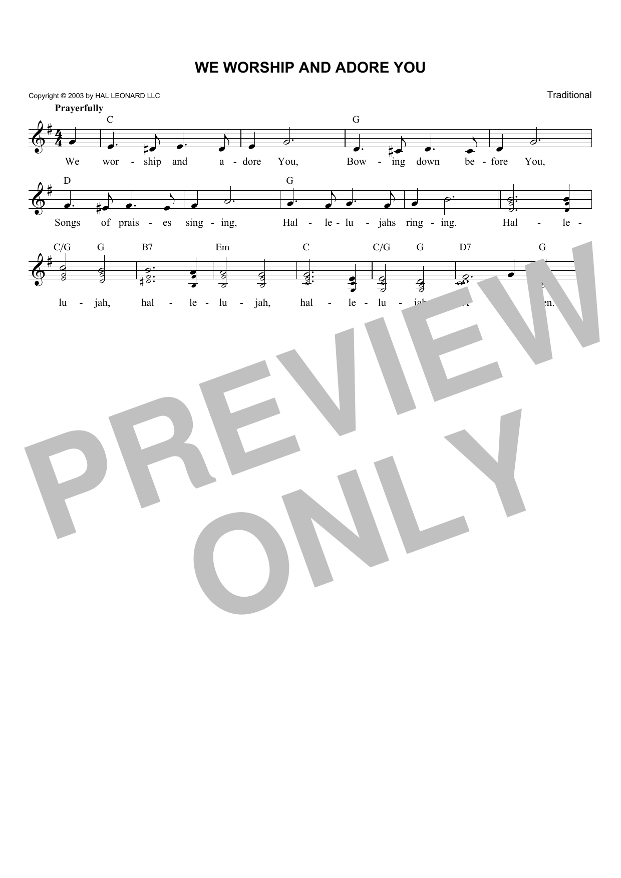 Traditional We Worship And Adore You sheet music notes and chords arranged for Lead Sheet / Fake Book
