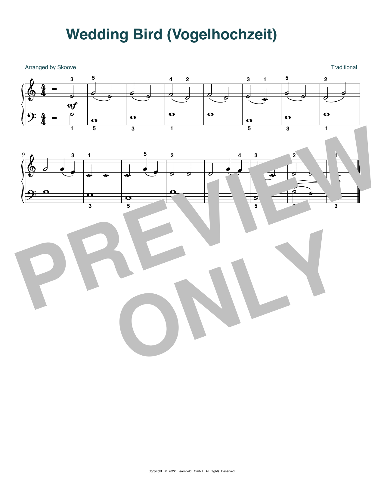 Traditional Wedding Bird (Vogelhochzeit) (arr. Skoove) sheet music notes and chords arranged for Beginner Piano (Abridged)