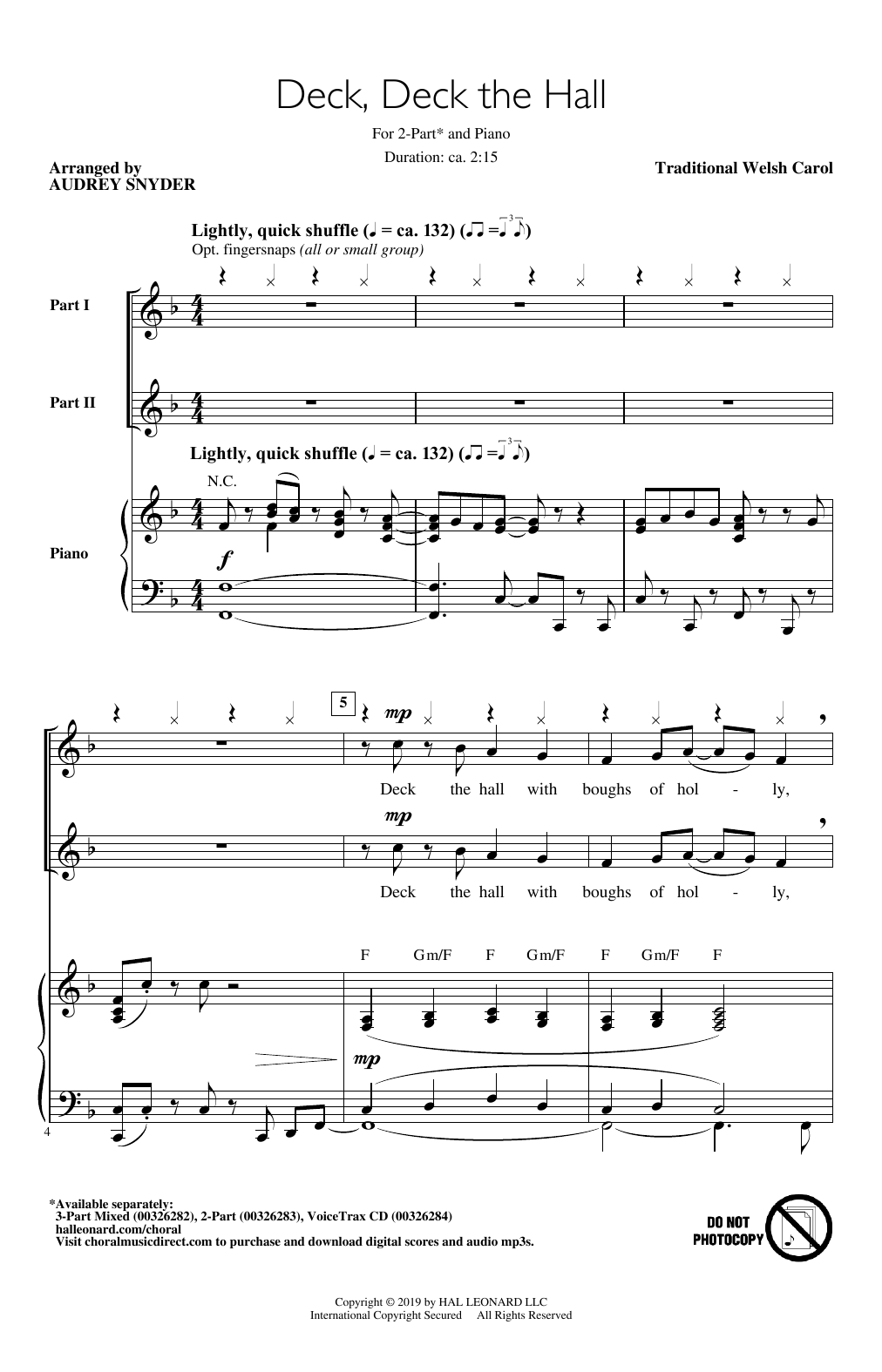 Traditional Welsh Carol Deck, Deck The Hall (arr. Audrey Snyder) sheet music notes and chords arranged for 3-Part Mixed Choir