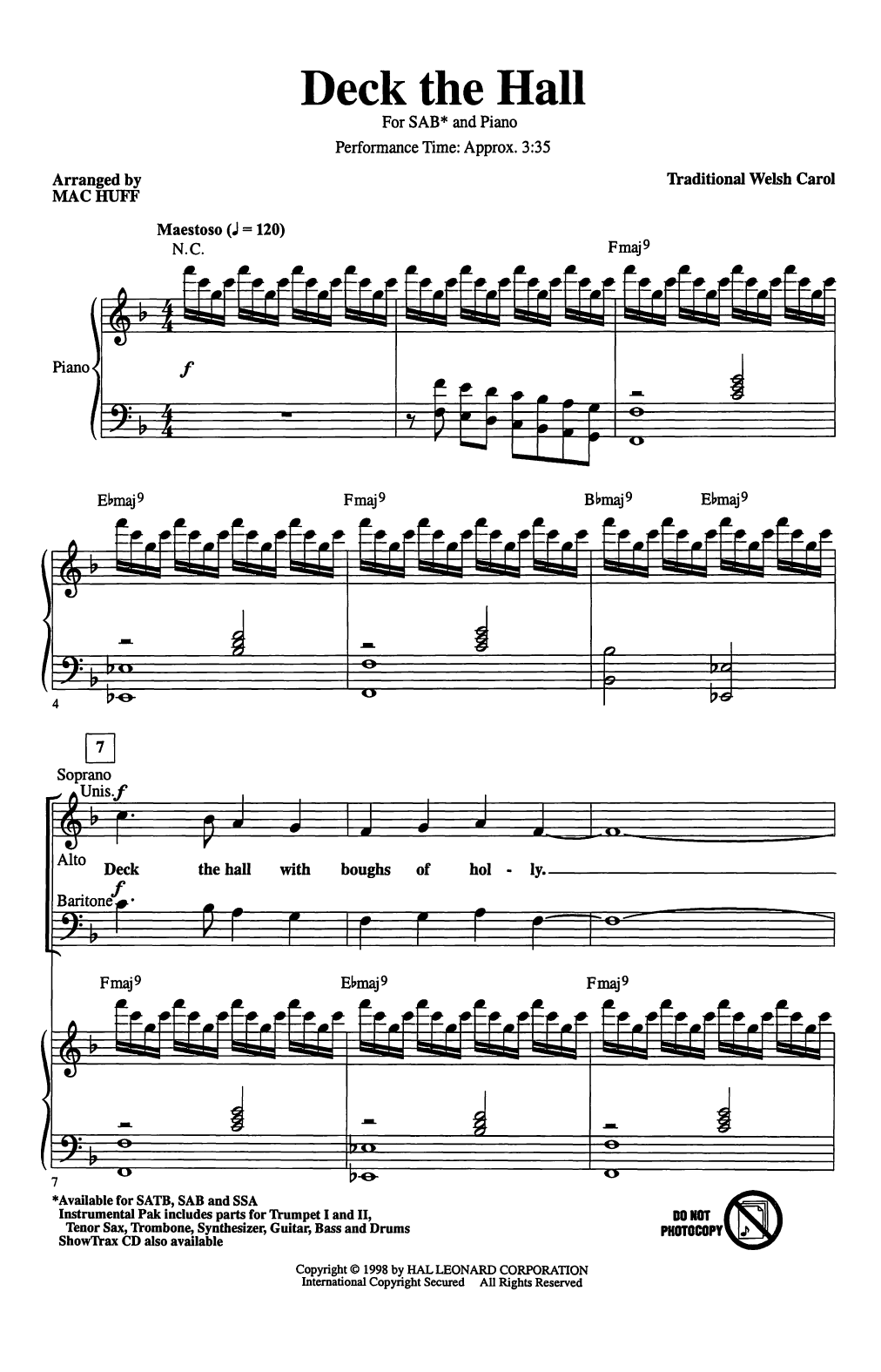 Traditional Welsh Carol Deck The Hall (arr. Mac Huff) sheet music notes and chords arranged for SSA Choir