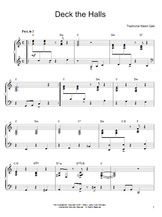 Traditional Welsh Carol Deck The Hall sheet music notes and chords arranged for Piano Solo