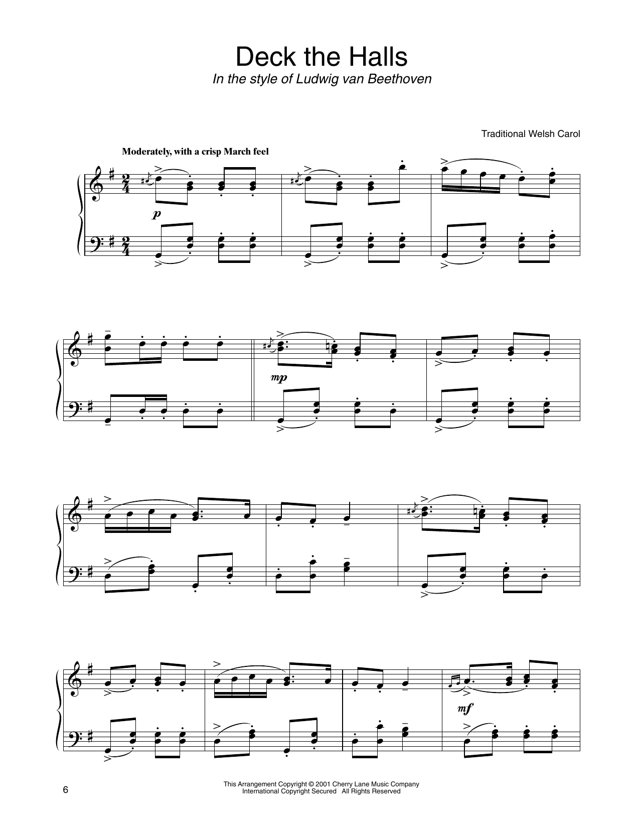 Traditional Welsh Carol Deck The Hall (in the style of Ludwig van Beethoven) (arr. Carol Klose) sheet music notes and chords arranged for Piano Solo