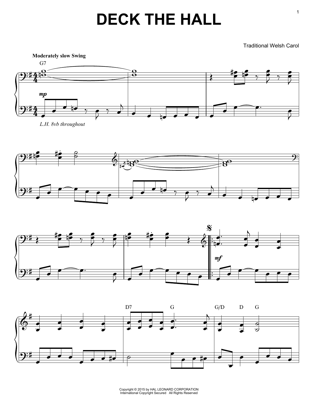 Traditional Welsh Carol Deck The Hall [Jazz version] (arr. Brent Edstrom) sheet music notes and chords arranged for Piano Solo