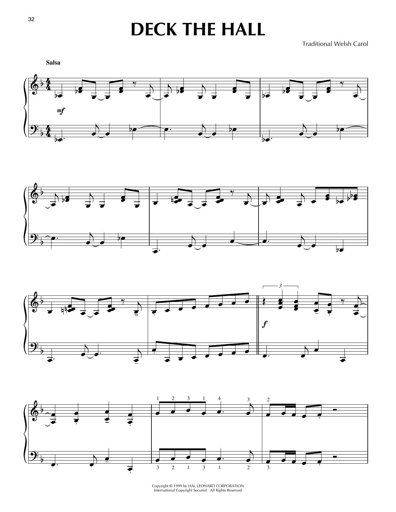 Traditional Welsh Carol Deck The Hall [Jazz version] (arr. Frank Mantooth) sheet music notes and chords arranged for Piano Solo