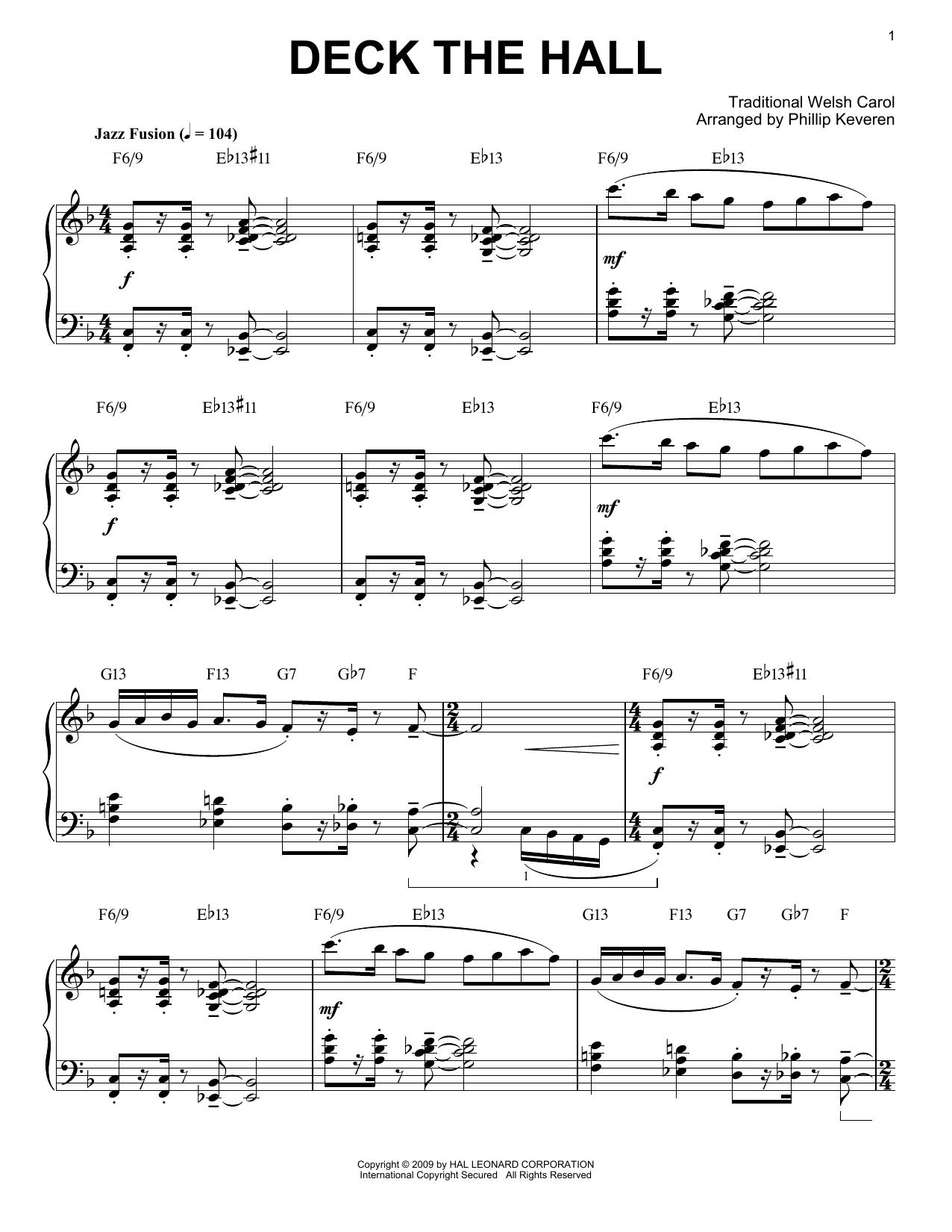 Traditional Welsh Carol Deck The Hall [Jazz version] (arr. Phillip Keveren) sheet music notes and chords arranged for Piano Solo