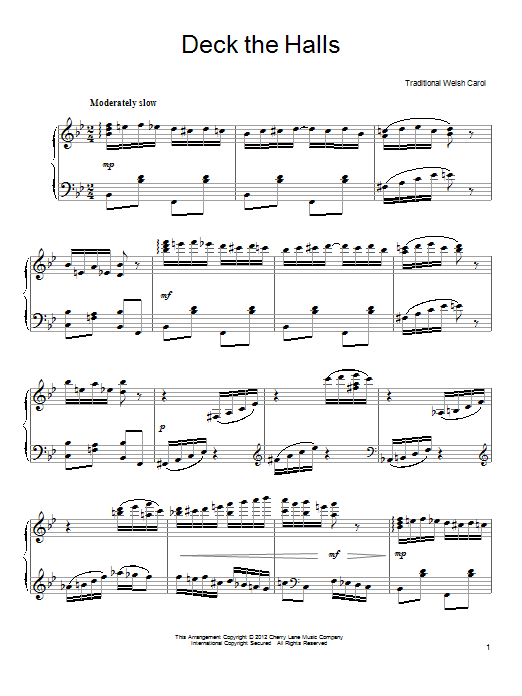 Traditional Welsh Carol Deck The Hall [Ragtime version] sheet music notes and chords arranged for Piano Solo