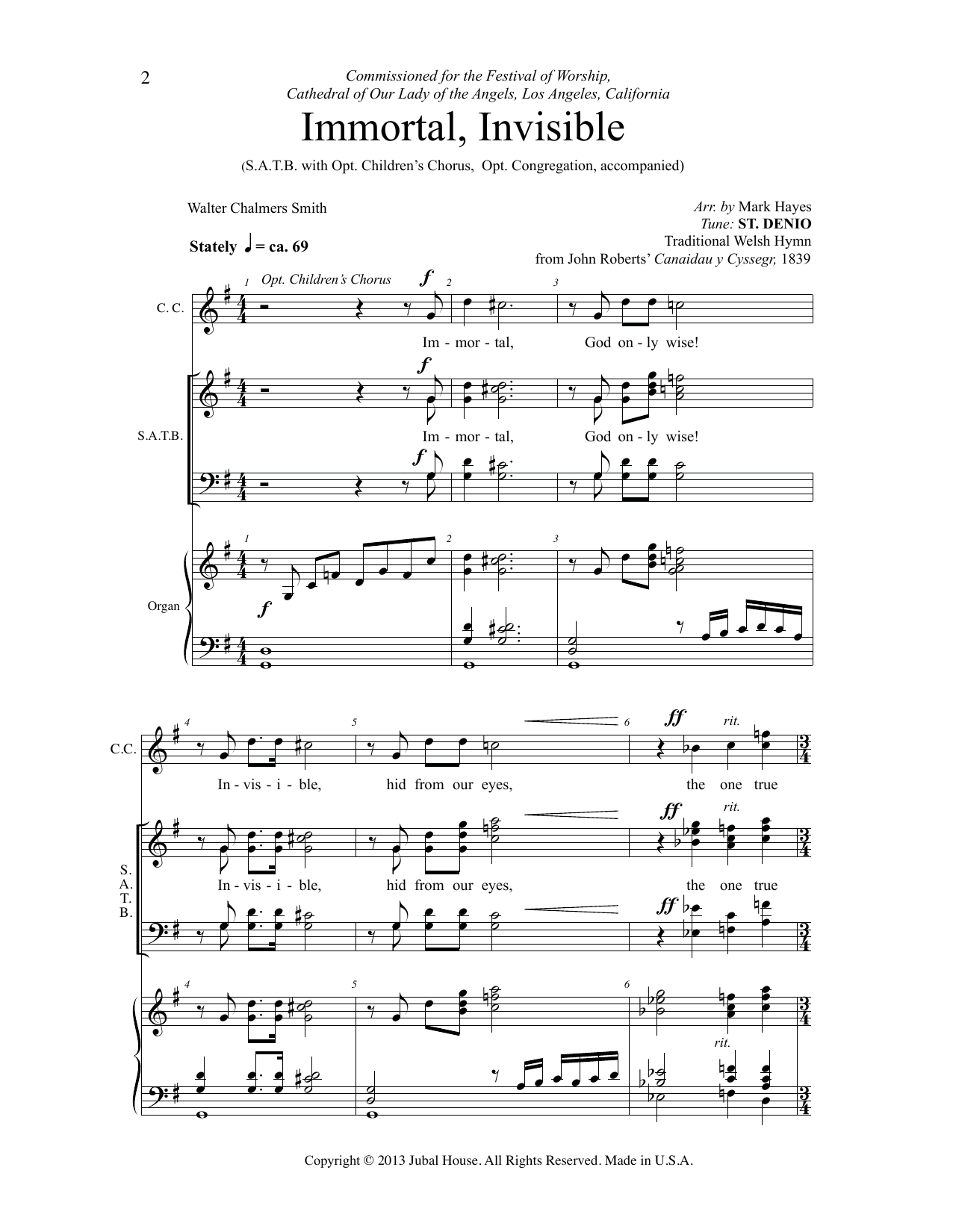 Traditional Welsh Hymn Immortal, Invisible, God Only Wise (arr. Mark Hayes) sheet music notes and chords arranged for SATB Choir
